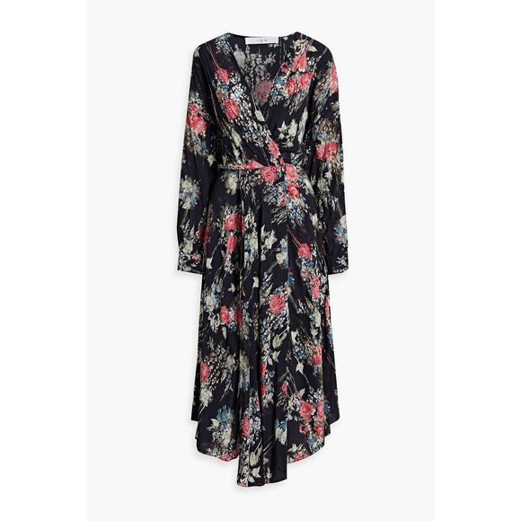 NWT IRO Paris Aleyna Wrap-Effect Floral-Print Satin Midi Dress Size 32 / 0 - Picture 4 of 4